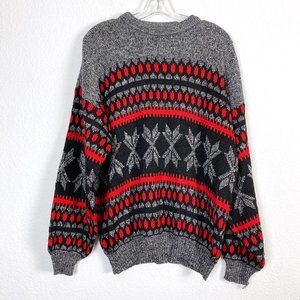 Vintage European Gray Red Fair Isle Crew Sweater